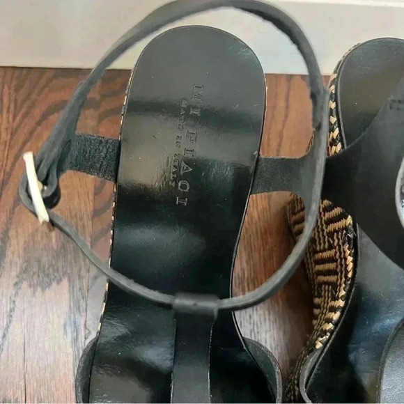 MI PIACI Heeled Sandals Peep Toe Women Size 38 US 7 Black Leather Made In Italy - Picture 7 of 16